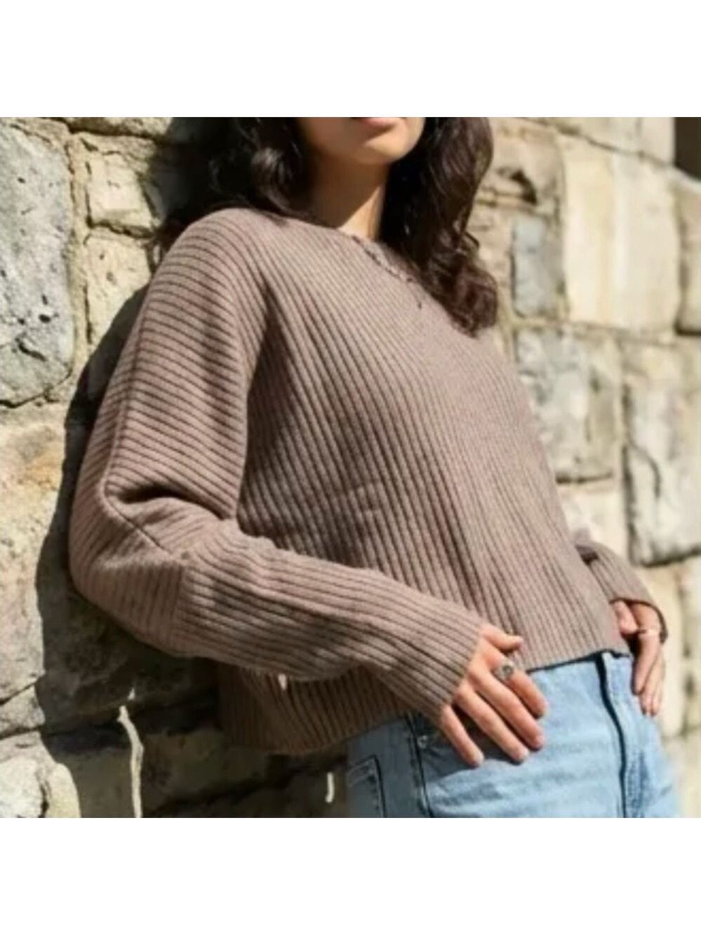 Cozy Ribbed Dark Mocha Oversized Sweater - Picture 2 of 4